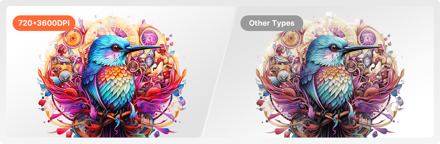 Engineered for exceptional clarity, the Obziy Direct to Film printer produces crisp, high-definition prints at 3600 DPI, ensuring every design detail comes to life.