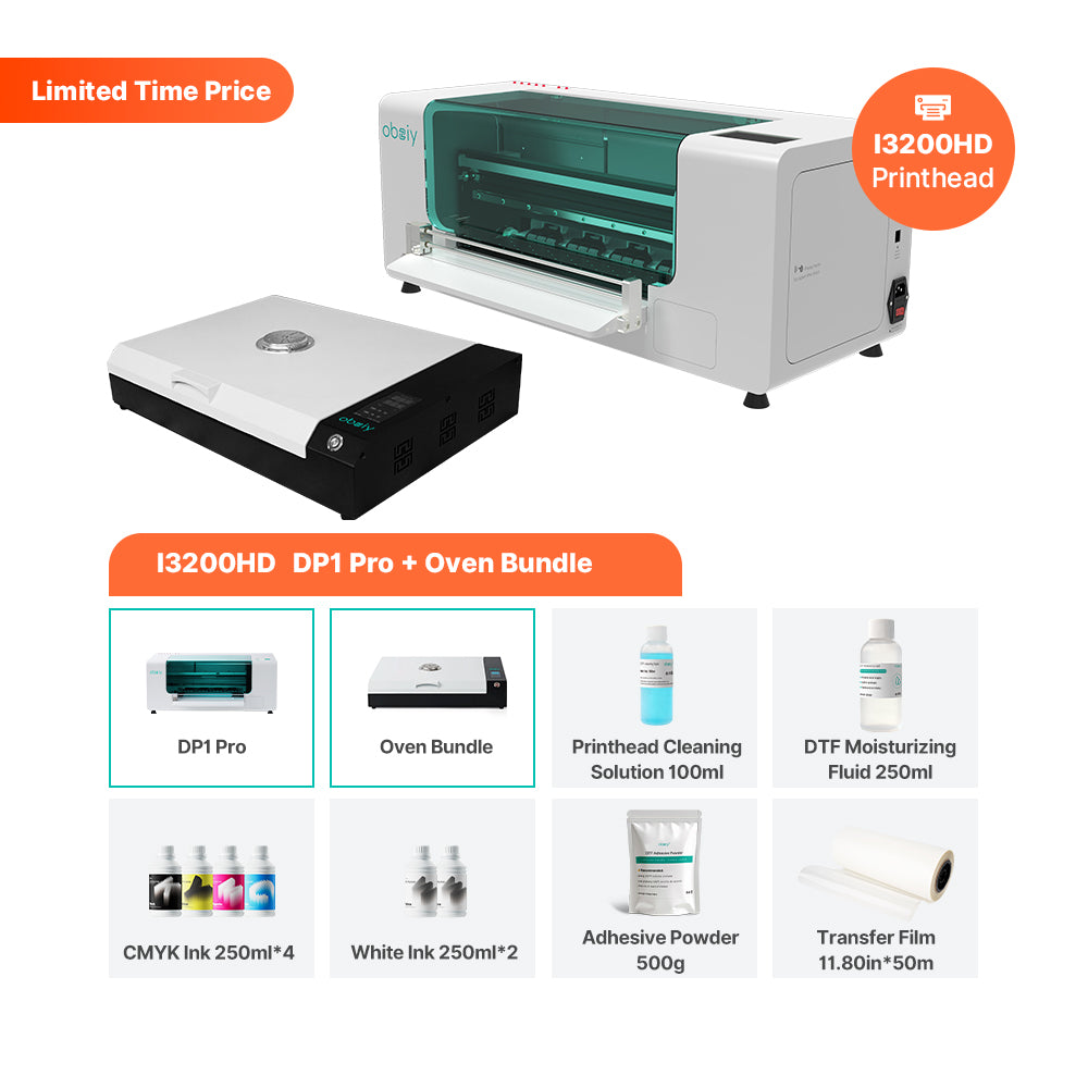 obziy DP1 Series DTF Printer — Maximum print size of 15 inches, resolution up to 3600 DPI.