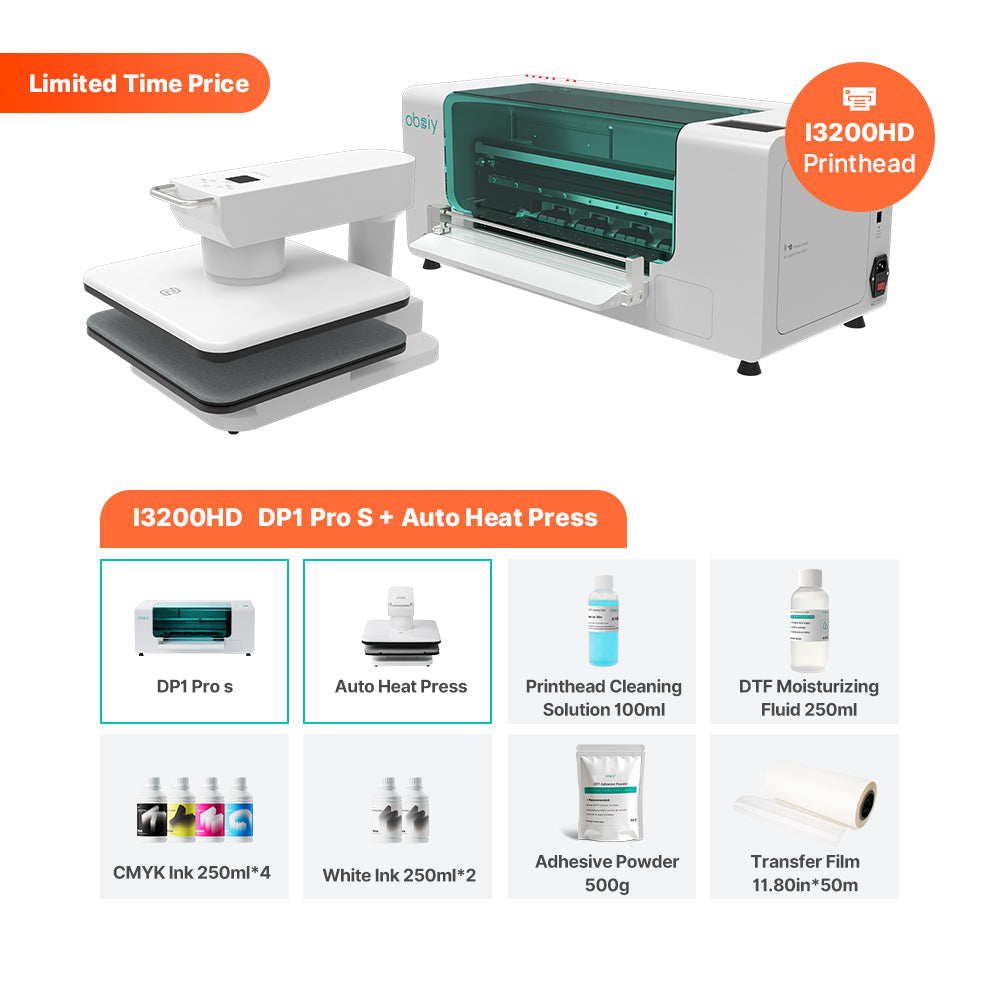 obziy DP1 Series DTF Printer — Maximum print size of 15 inches, resolution up to 3600 DPI.