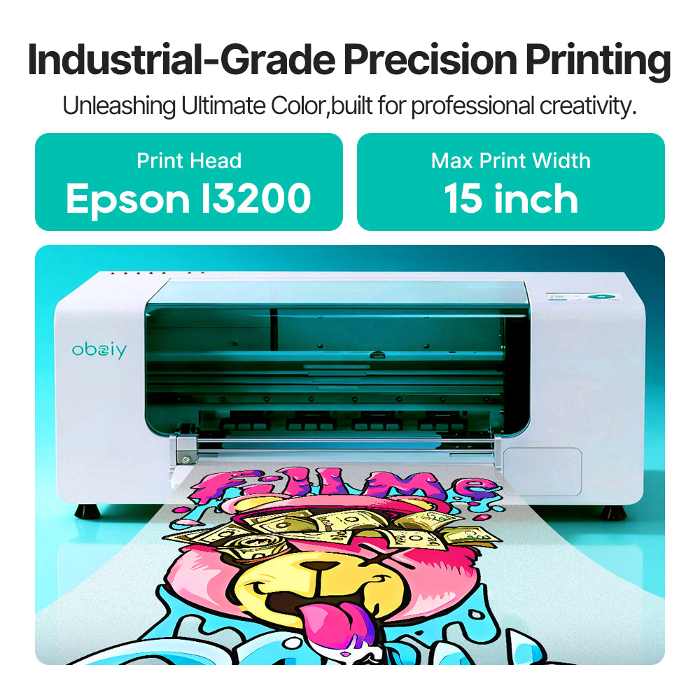 The Obziy DP1 Series delivers industrial-grade precision printing with the Epson I3200 print head and a 15-inch max print width, unlocking ultimate color for professional creativity.