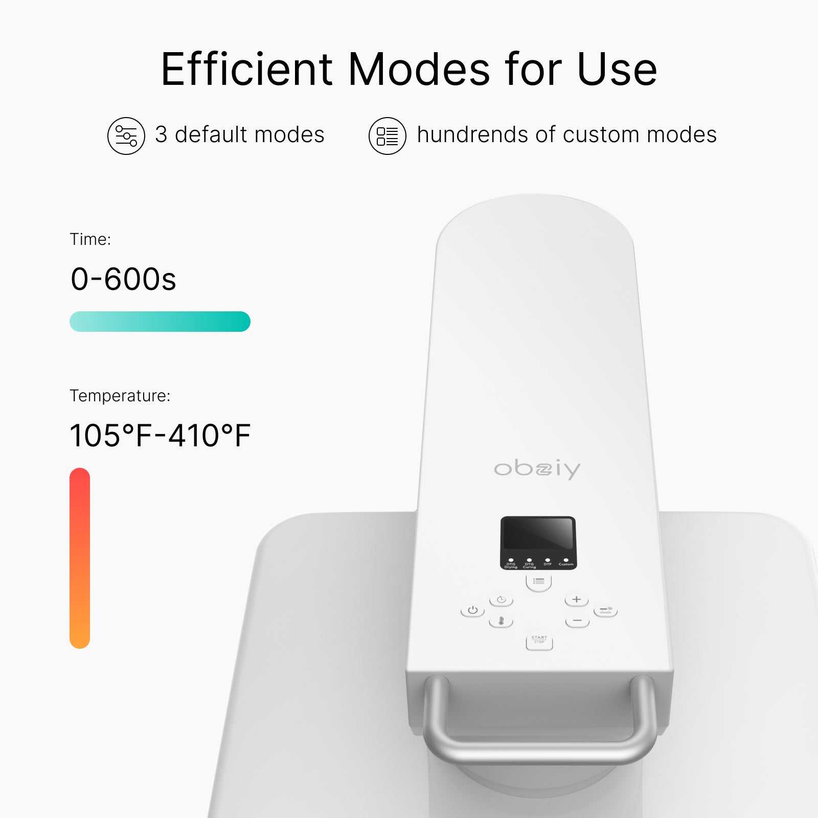Obziy AutoHP1 Auto Heat Press White 110V:Pre-set DTF/DTG Modes