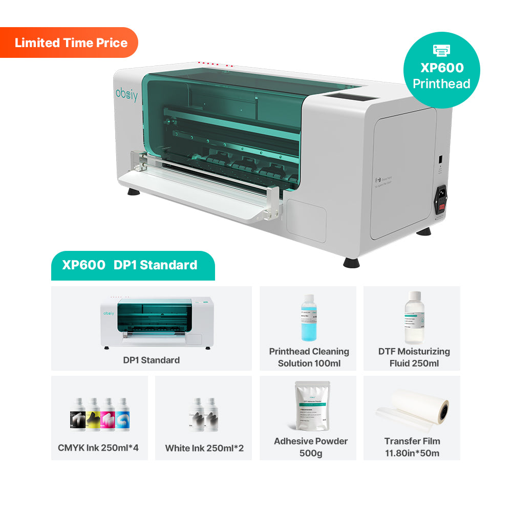 obziy DP1 Series DTF Printer — Maximum print size of 15 inches, resolution up to 3600 DPI.
