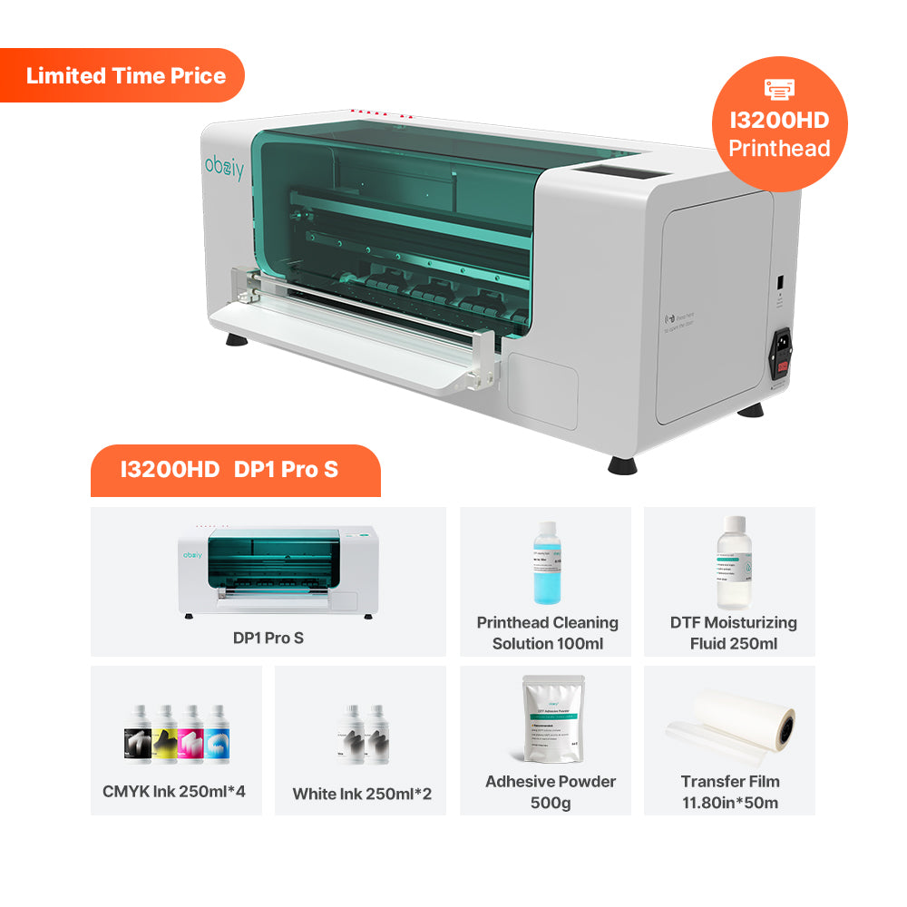 obziy DP1 Series DTF Printer — Maximum print size of 15 inches, resolution up to 3600 DPI.