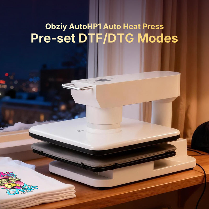 Obziy AutoHP1 Auto Heat Press White 110V：Pre-set DTF/DTG Modes