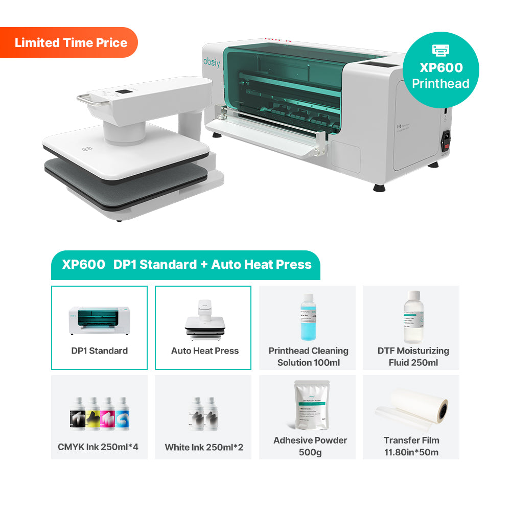 obziy DP1 Series DTF Printer — Maximum print size of 15 inches, resolution up to 3600 DPI.