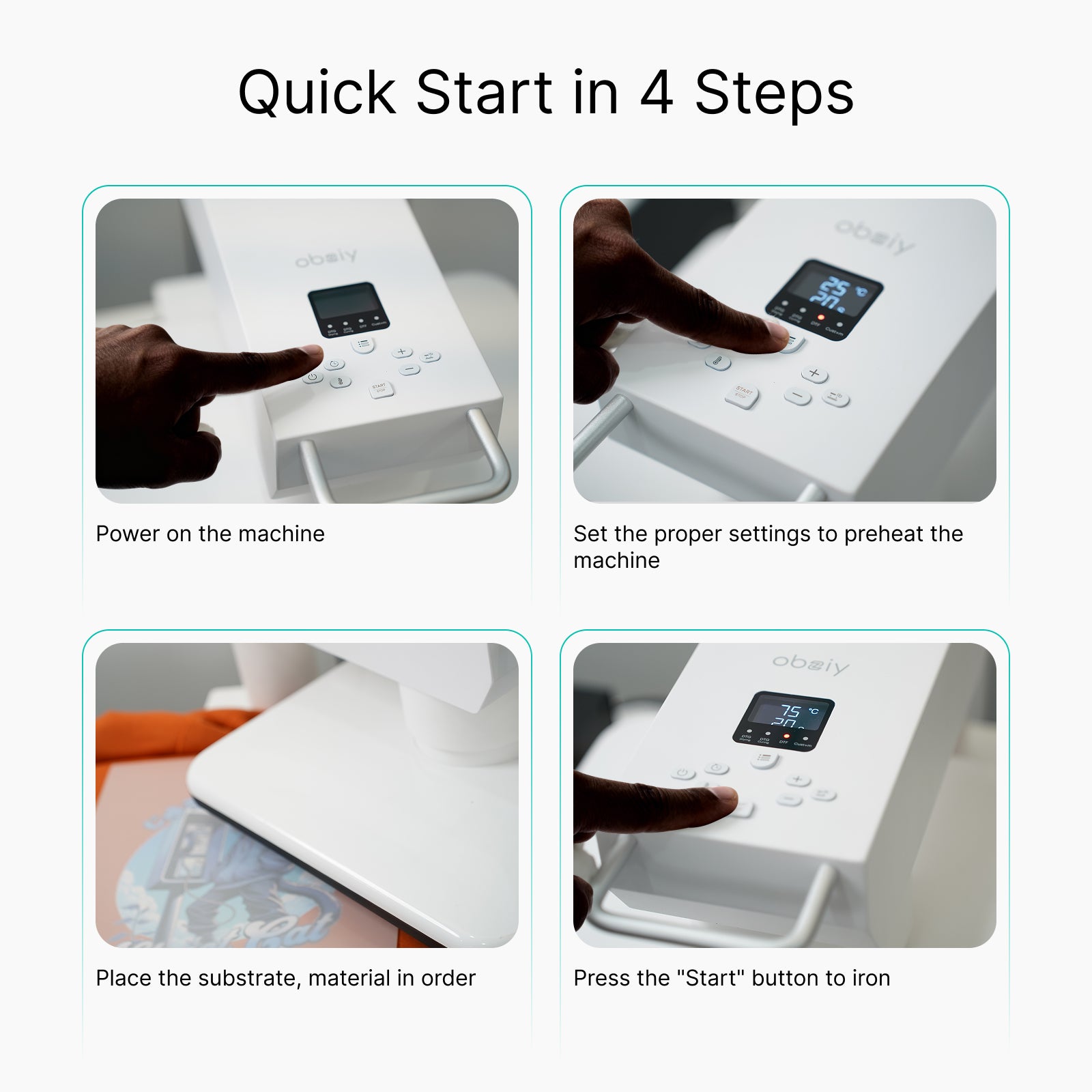 Obziy AutoHP1 Auto Heat Press White 110V：Pre-set DTF/DTG Modes