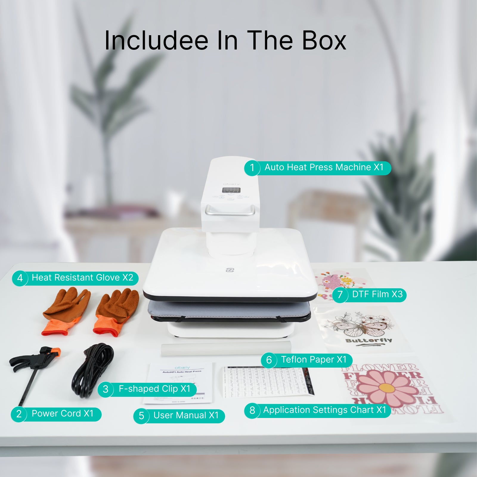 Obziy AutoHP1 Auto Heat Press White 110V：Pre-set DTF/DTG Modes