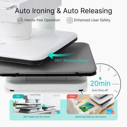 Obziy AutoHP1 Auto Heat Press White 110V：Pre-set DTF/DTG Modes